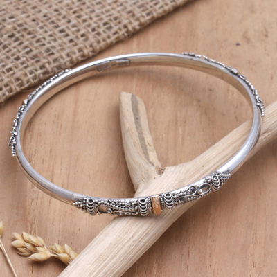 Hand Crafted Sterling Silver Bangle Bracelet - Hope For | NOVICA