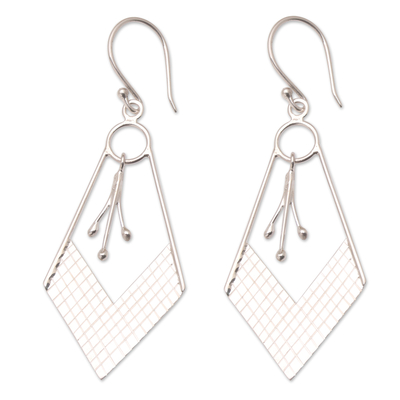 Sterling silver dangle earrings, 'Dawn's Arrow' - Handcrafted Sterling Silver Dangle Earrings from Bali