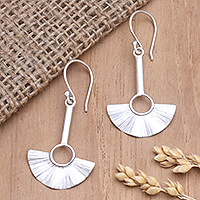 Sterling silver dangle earrings, 'Handheld Fan' - Artisan Crafted Sterling Silver Dangle Earrings