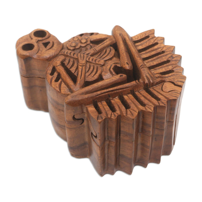 caja de rompecabezas de madera - Caja Puzzle Artesanal de Madera de Suar con Motivo de Esqueleto