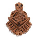 Wood puzzle box, 'Bare Bones' - Handmade Suar Wood Puzzle Box with Skeleton Motif