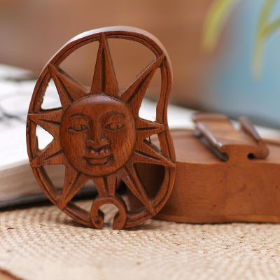 Wood puzzle box, 'Sun's Treasure' - Hand Made Suar Wood Puzzle Box with Sun Motif