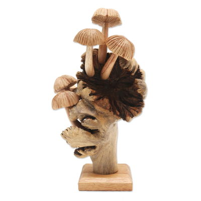 Holzskulptur - Kunsthandwerklich gefertigte Skulptur mit Pilzmotiv