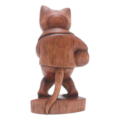 Escultura de madera - Escultura de gato musical hecha a mano.