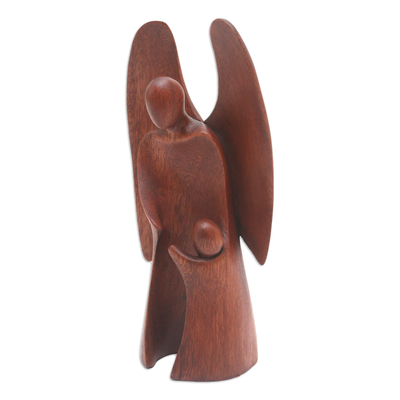 Wood sculpture, 'Fairy Mother' - Angel Themed Wood Sculpture