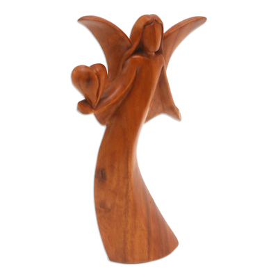 estatuilla de madera - Estatuilla de Madera de Suar Hecha a Mano con Motivo de Ángel