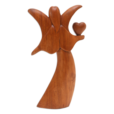 estatuilla de madera - Estatuilla de Madera de Suar Hecha a Mano con Motivo de Ángel