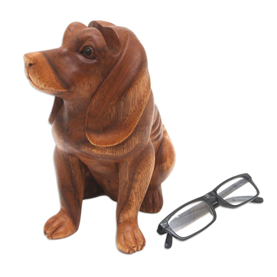 Brillenhalter aus Holz - Signierter Brillenhalter mit Hundemotiv