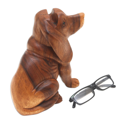 Brillenhalter aus Holz - Signierter Brillenhalter mit Hundemotiv