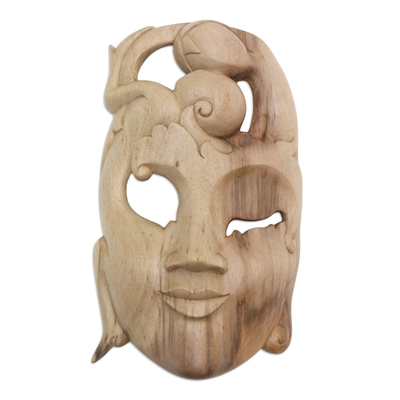 Máscara de madera de hibisco - Máscara de madera artesanal de Bali