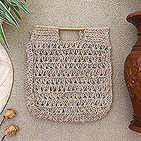 Natural fiber handle handbag, 'Nature Trap' - Handmade Natural Fiber Bag with Bamboo Handle