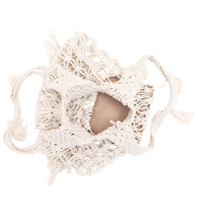 Bolso de mano con asa de algodón con detalles en piel - Bolso de algodón con detalles de cuero de Bali
