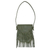 Leather shoulder bag, 'Army Green - Hand Made Fringed Leather Sling Bag (image 2c) thumbail