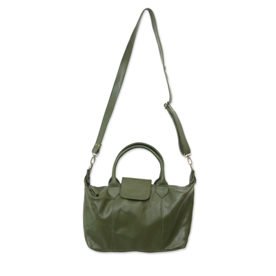 Green Leather Bowling Bag with Adjustable Strap