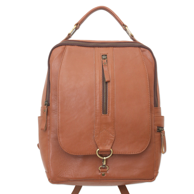 Handcrafted Brown Leather Backpack from Bali