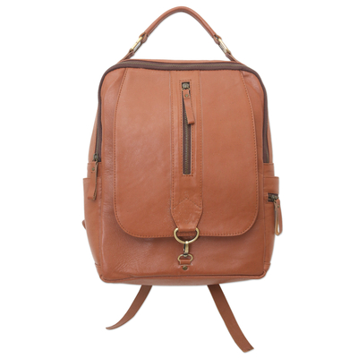 Leather backpack, 'Everywhere' - Handcrafted Brown Leather Backpack from Bali