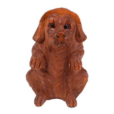 Hand Carved Suar Wood Dog Statuette