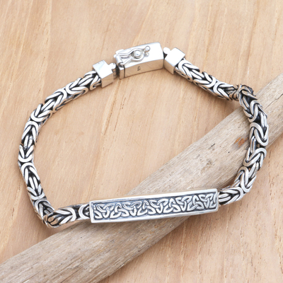 Herrenarmband aus Sterlingsilber mit Anhänger - Handgefertigtes keltisches Dreifaltigkeitsknoten-Armband aus Sterlingsilber für Herren