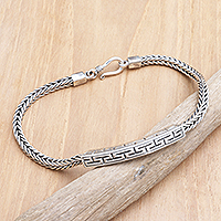 Men's sterling silver pendant bracelet, 'Grecian Key'