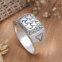 Men's sterling silver band ring, 'Kindness Comes Back'