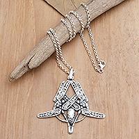 Men's sterling silver pendant necklace, 'Double Dragonfly' - Artisan Crafted Men's Sterling Silver Pendant Necklace