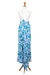 Batik rayon sarong, 'Azure Garden' - Batik Rayon Sarong with Azure Floral Motif