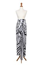 Rayon sarong, 'Big Dreams' - Black and White Batik Motif Rayon Sarong from Bali