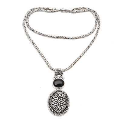 Halskette mit Onyx-Anhänger - Balinesische Sterling-Halskette mit Onyx