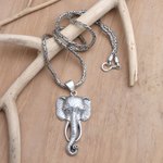 Sterling silver pendant necklace, 'Young and Brave' - Elephant-Themed Sterling Silver Necklace