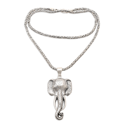 Sterling silver pendant necklace, 'Young and Brave' - Elephant-Themed Sterling Silver Necklace