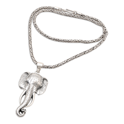 Sterling silver pendant necklace, 'Young and Brave' - Elephant-Themed Sterling Silver Necklace
