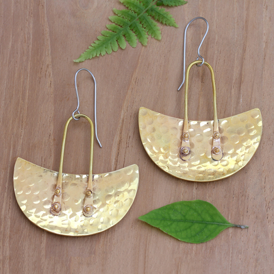 Brass dangle earrings, 'Bright Memory' - Hand Crafted Brass Dangle Earrings from Bali