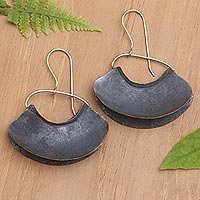 Copper dangle earrings, 'Rain Cloud' - Handcrafted Modern Dark Copper Dangle Earrings