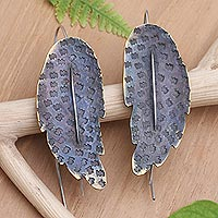 Brass-plated drop earrings, 'Loose Leaves' - Brass-Plated Drop Earrings with Leaf Motif