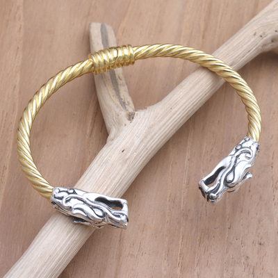 Men's gold-plated cuff bracelet, 'Dragon's Treasure' - Men's Gold-Plated Sterling Silver Cuff Bracelet