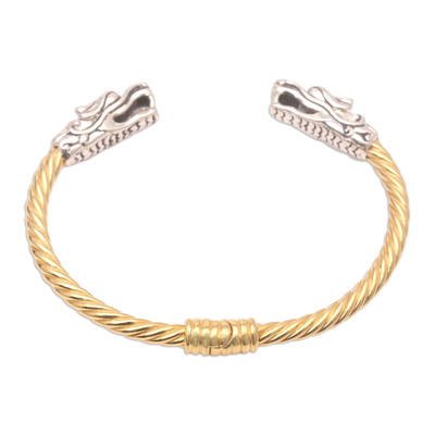 Men's gold-plated cuff bracelet, 'Dragon's Treasure' - Men's Gold-Plated Sterling Silver Cuff Bracelet