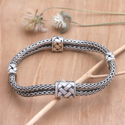 Men's sterling silver chain bracelet, 'In Solitude' - Men's Sterling Silver Naga Chain Bracelet from Bali