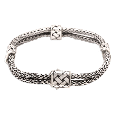 Men's sterling silver chain bracelet, 'In Solitude' - Men's Sterling Silver Naga Chain Bracelet from Bali