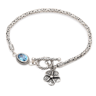 Blue topaz pendant bracelet, 'Fresh Blossom' - Artisan Crafted Blue Topaz Bracelet