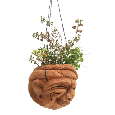 Artisan Crafted Coconut Shell Planter, 'Wink