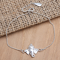 Sterling silver pendant bracelet, 'Ganesha's Wisdom' - Hindu Themed Sterling Silver Pendant Bracelet