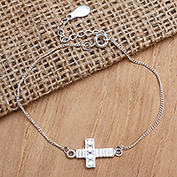 Sterling silver pendant bracelet, 'In His Light' - Artisan Handmade Cross Bracelet