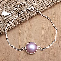 Cultured mabe pearl pendant bracelet, 'Glorious Pink' - Handcrafted Cultured Pearl Pendant Bracelet