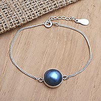 Cultured mabe pearl pendant bracelet, 'Stunning Blue' - Balinese Cultured Mabe Pearl Bracelet