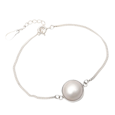 Cultured mabe pearl pendant bracelet, 'Wonderful White' - Pendant Bracelet with Cultured Mabe Pearl