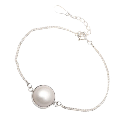 Cultured mabe pearl pendant bracelet, 'Wonderful White' - Pendant Bracelet with Cultured Mabe Pearl
