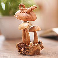 Wood sculpture, 'Fierce Scorpion' - Mushroom Motif Wood Sculpture