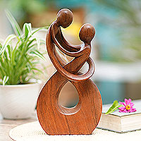 Escultura en madera, 'Danza de luna de miel' - Escultura de madera romántica tallada a mano