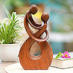 Hand Carved Romantic Wood Sculpture, 'Honeymoon Dance'