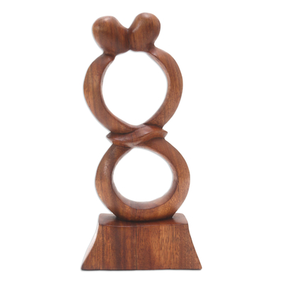 Wood sculpture, 'Infinite Kiss' - Romantic Wood Sculpture from Bali